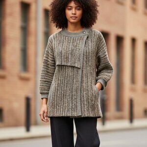 Tundra Canada 80's Wool Blend Striped Asymmetrical Button Cardigan Sweater Women